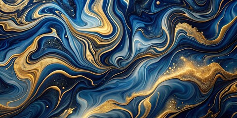 Obraz premium Abstract Swirling Blues and Golds A Luxurious Fluid Art Background