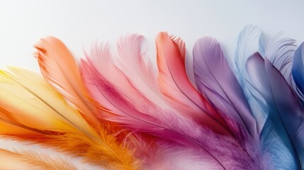 Obraz premium A captivating visual of abstract, colorful feathers blending together to form a unified, flowing pattern on a clean surface