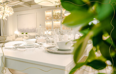 Elegant Dining Table with Green Accents
