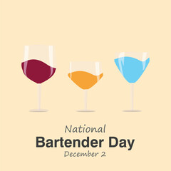 National Bartender Day, Vector, illustration. December 2. Wine glasses and bottles design concept.