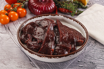Raw beef liver slices for cooking