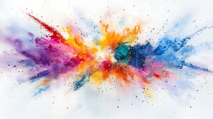 Radiant explosion of colorful powder isolated on white panorama