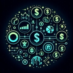 Obraz premium Abstract financial symbols and graphics in neon.