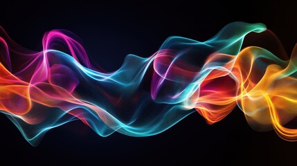 Obraz premium A captivating visual of multi-colored abstract waves merging into a single, fluid design on a dark surface