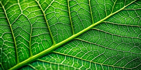 Obraz premium Intricate Veins of a Vibrant Green Leaf, a Close-Up Macro View Revealing Nature's Detailed Design