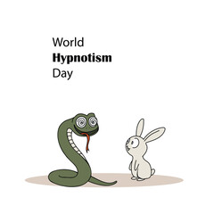 World Hypnotism Day. A simple drawing of a snake hypnotizes a hare on a white background.