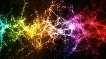 Abstract rainbow energy lines on black background.