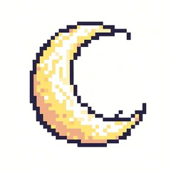 Fototapeta premium Pixel art crescent moon with a soft yellow hue.