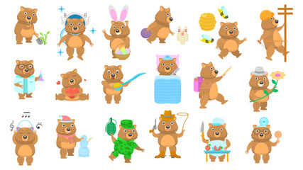 Fototapeta premium Big Set Abstract Collection Flat Cartoon Different Animal Wombats Vector Design Fauna Wildlife