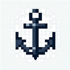 Pixelated anchor symbol in dark tones.