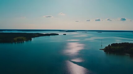 Baltic Sea aerial view showcasing vast expanse of water and distant coastline, symbolizing natural beauty and serene landscapes.