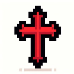 Fototapeta premium Pixel art of a red and black cross.