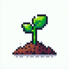 A pixelated sprout emerging from soil.