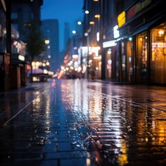 Rainy night with street lights and trees