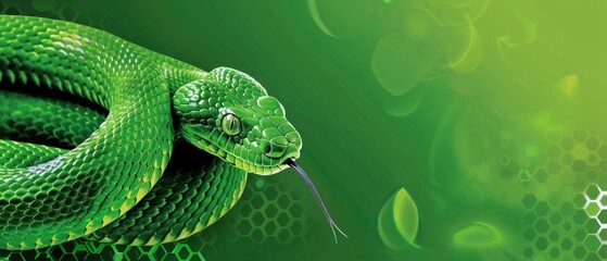 Obraz premium Green snake on green leaf