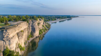 Obraz premium Baltic Sea aerial view showcasing vast expanse of water and distant coastline, symbolizing natural beauty and serene landscapes.