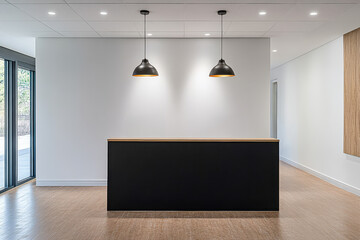 Modern reception area with sleek design and contemporary lighting in a spacious environment