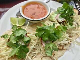 fresh fish tacos at Mexican restaurant