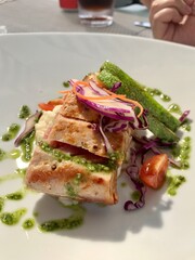 Grilled tuna with pesto restaurant dish