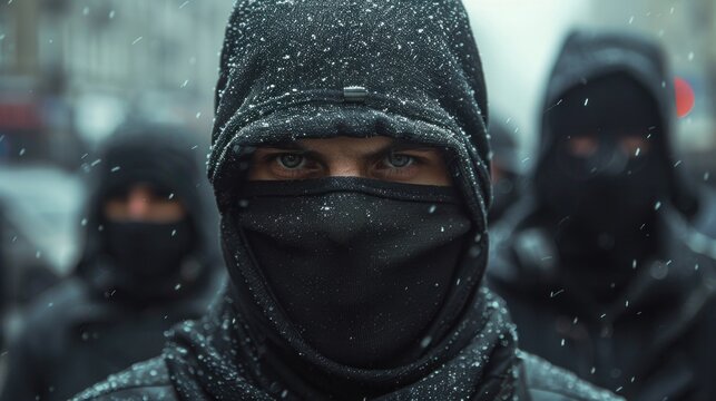 Man wearing a hooded jacket and face mask
