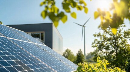 Exploring Sustainable Living A Modern Home with Rooftop Solar Outdoor Environment Horizontal View Concept