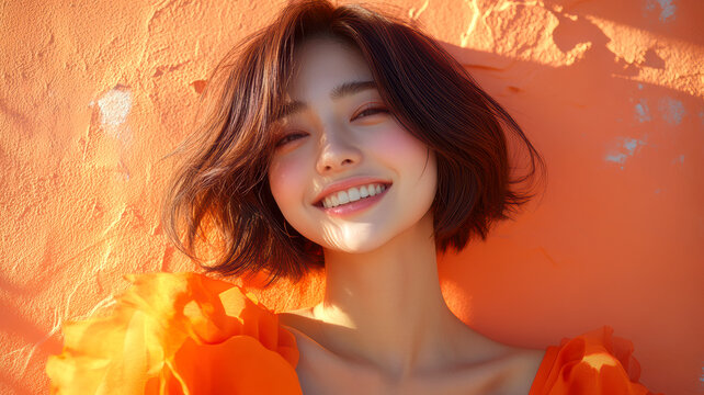 ショートヘアの笑顔の女性