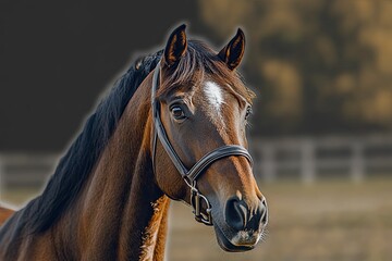 Obraz premium Graceful Beauty: Portrait of a Brown Horse with a White Mark on Transparent Background