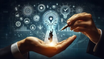 An inspirational coaching concept image showcasing a mentor giving personal growth and development advice, with a focus on career advancement, skill improvement, and achieving life goals.