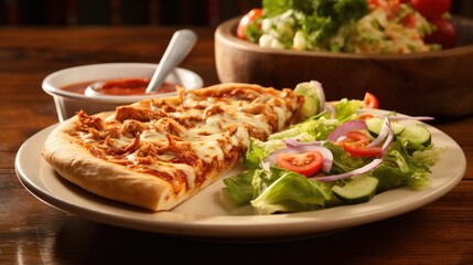 Pizza and salad on a white plate