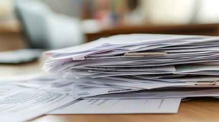 Medical bills paperwork scattered on a desk, symbolizing the financial burden and administrative challenges faced by patients and healthcare providers in managing medical expenses.
