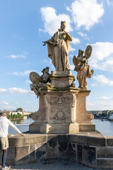 Obraz premium Sculpture of St Francisco Borgia by Ferdinand Maximilian Brokoff on Charles Bridge in Prague in Czech Republic