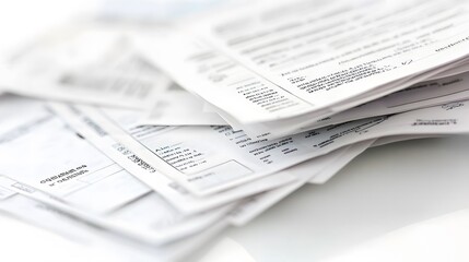 Medical bills paperwork scattered on a desk, symbolizing the financial burden and administrative challenges faced by patients and healthcare providers in managing medical expenses.
