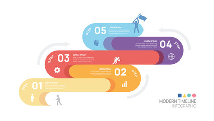 Infographic ladder labels 5 steps to success growth template. Business process. Vector illustration.