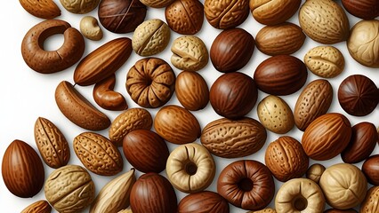 Vector illustration mix of different types nuts on a white backgroun Generative AI