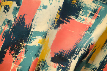 Obraz premium Abstract fabric pattern featuring bold colors and brushstroke designs.