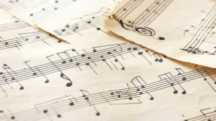 A collection of diverse musical notes arranged on sheet music, symbolizing harmony and diversity in music, minimalistic photography style