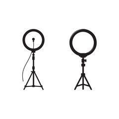 Obraz premium professional selfie photography tripodal ring light digital electronic gadget equipment tripod silhouette icon vector flat outline design