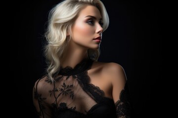 Naklejka premium Woman with blonde curls in lace top
