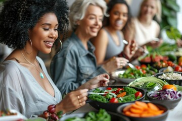 Women enjoying healthy meal together