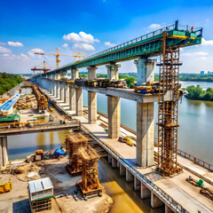 Obraz premium Bridge construction in Karain, showcasing engineering work with cranes