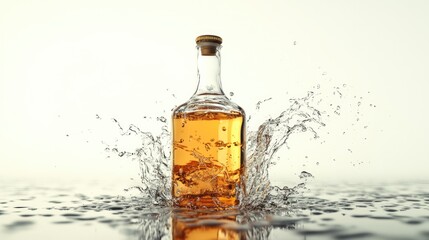 Amber liquid in bottle splashing.