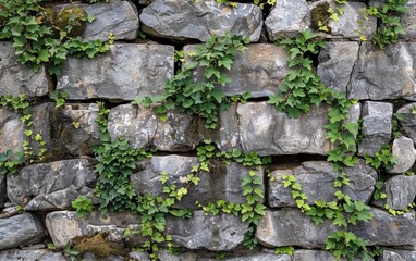 Stone wall covered in vines