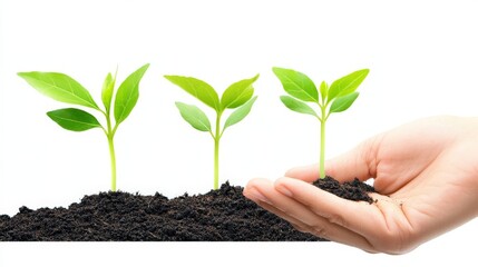 Hands Nurturing Fresh Soil with Growing Seedlings