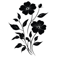 A black and white Silhouettes of blooming flowers set with white background