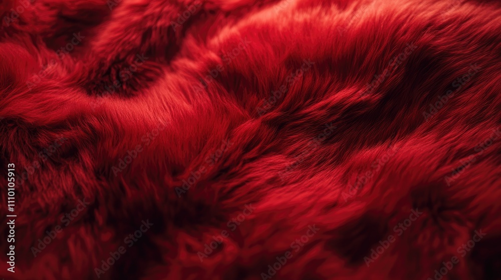 Poster a close-up of soft, deep red fur with a textured surface, evoking a cozy, luxurious appearance, perf