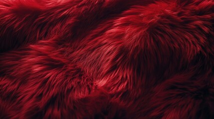 Naklejka premium A close-up of soft, deep red fur with a textured surface, evoking a cozy, luxurious appearance, perfect for a winter setting