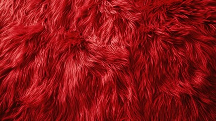 Fototapeta premium A close-up of vibrant red shaggy texture, resembling faux fur or carpet, creating a soft and inviting appearance with bold, plush fibers