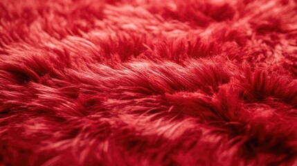 Obraz premium A close-up of vibrant red shaggy texture, resembling faux fur or carpet, creating a soft and inviting appearance with bold, plush fibers