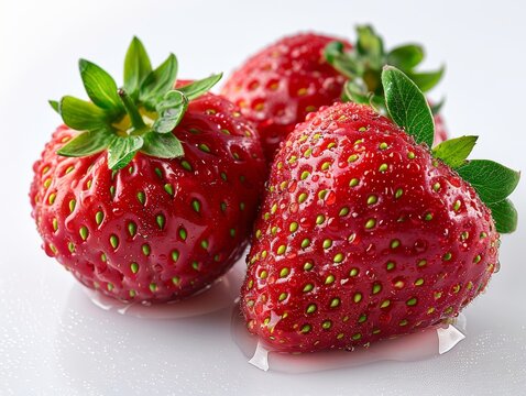 studio shot realistic photography, one strawburry and a half of it isolate on white background