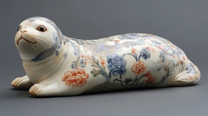 Obraz premium Porcelain Seal Figurine Decorated With Floral Designs